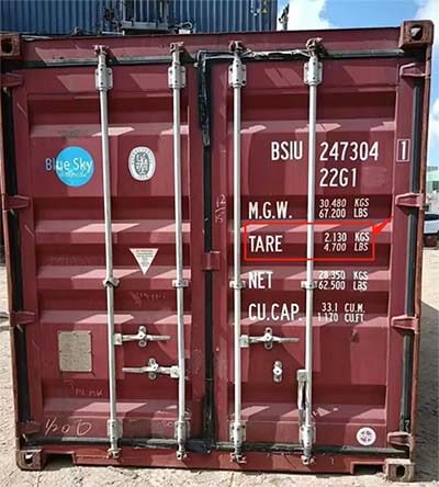 tare weight marked on the container